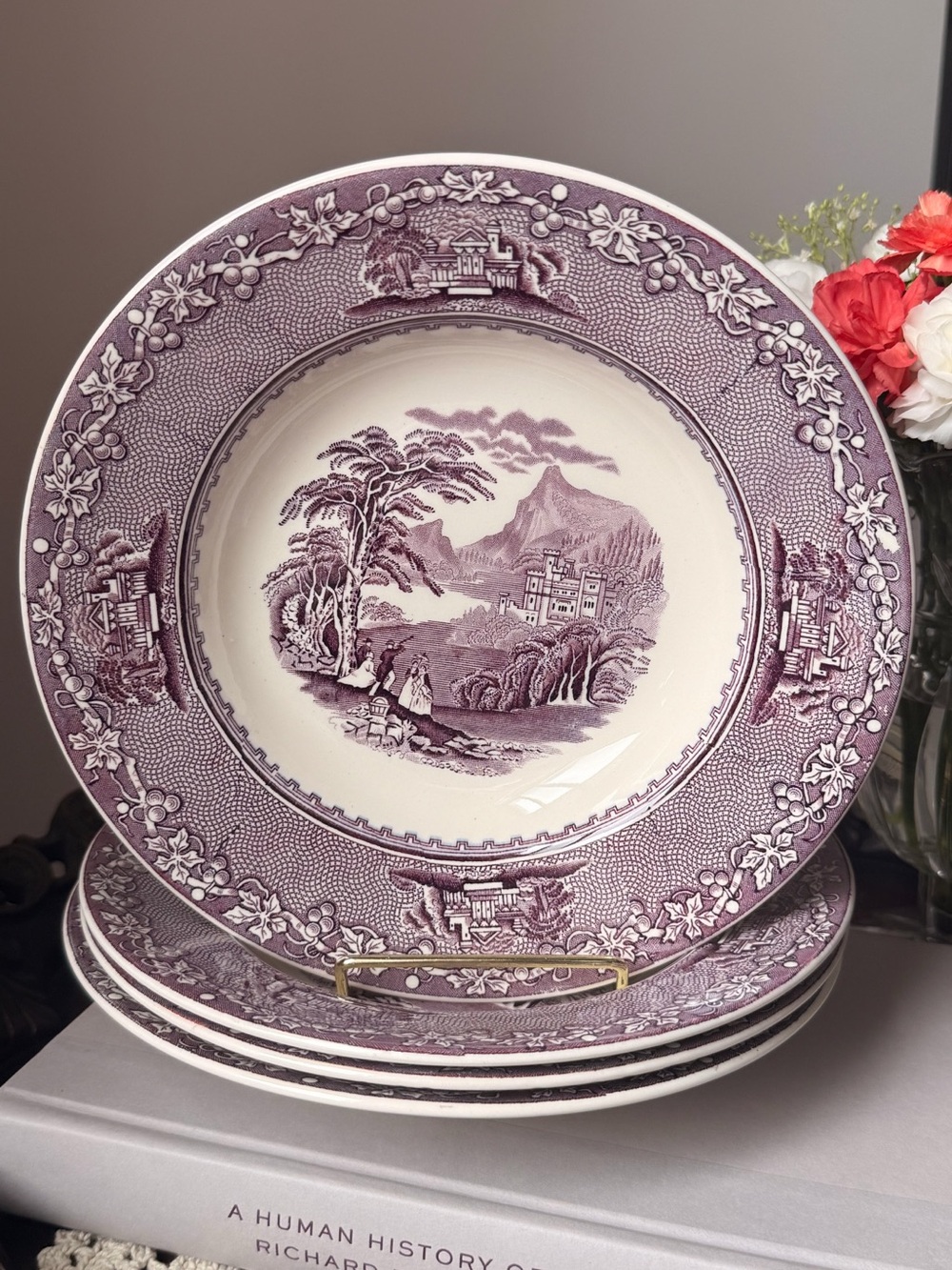 Purple Scenic Transferware Dinner Plate - Decorative Home Dining Accent